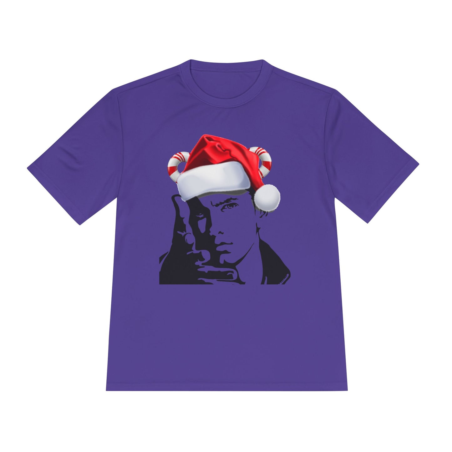 Holiday Rapper Portrait Tee — Santa Hat Graphic Moisture-Wicking T-Shirt