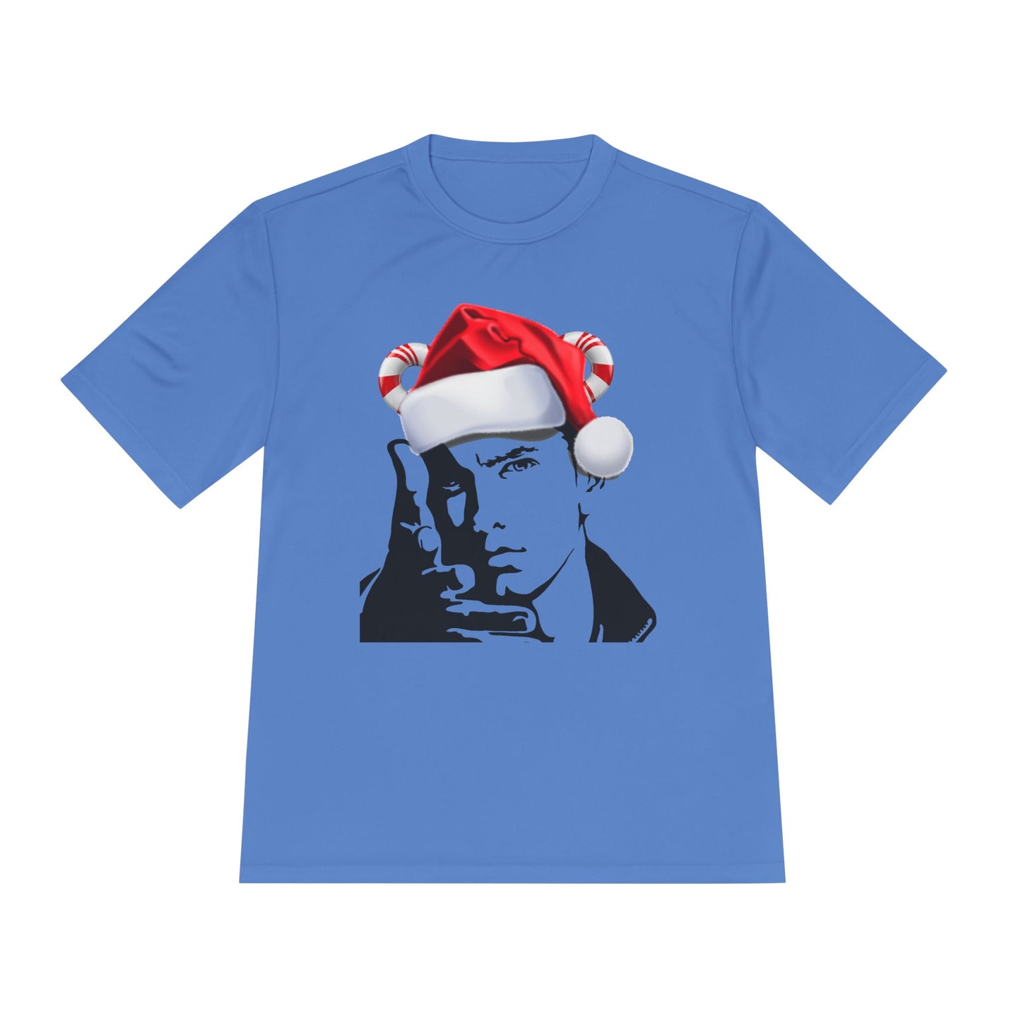 Holiday Rapper Portrait Tee — Santa Hat Graphic Moisture-Wicking T-Shirt