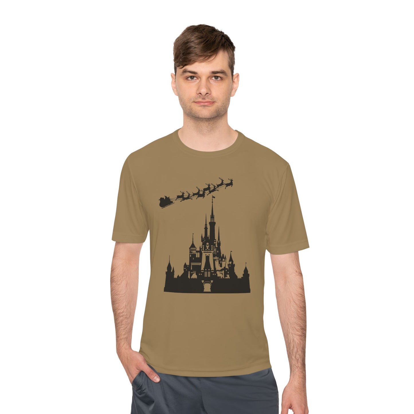 Castle Silhouette Tee — Santa Sleigh Over Castle Holiday T-Shirt