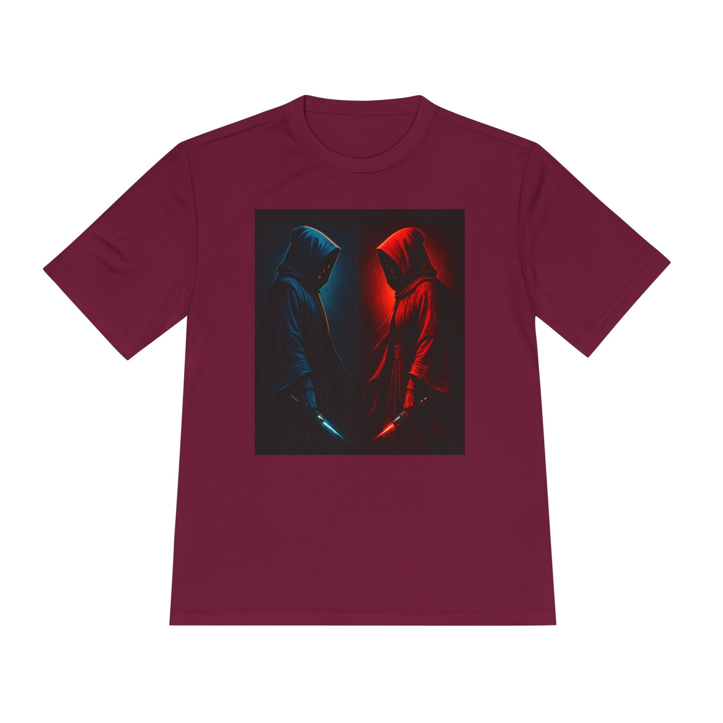Hooded Figures Duel Graphic Tee — Red & Blue Neon Contrast