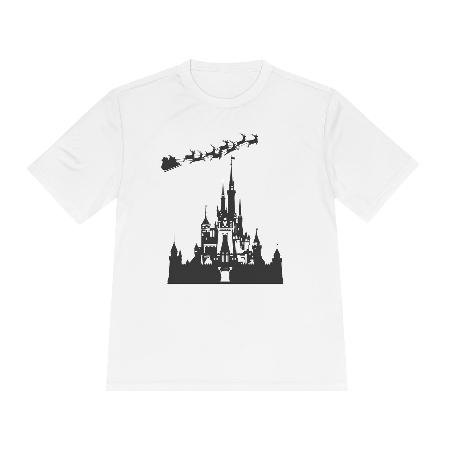 Castle Silhouette Tee — Santa Sleigh Over Castle Holiday T-Shirt