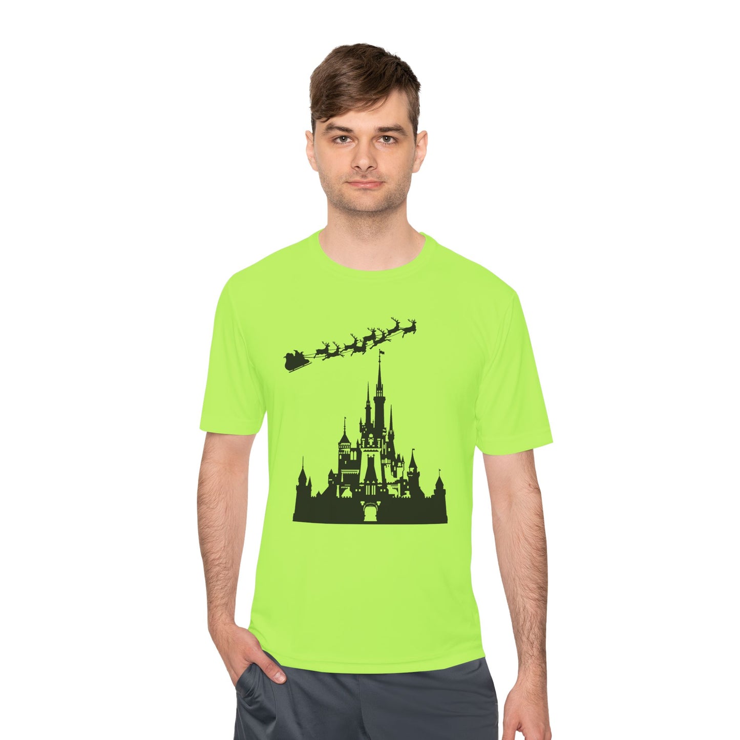 Castle Silhouette Tee — Santa Sleigh Over Castle Holiday T-Shirt