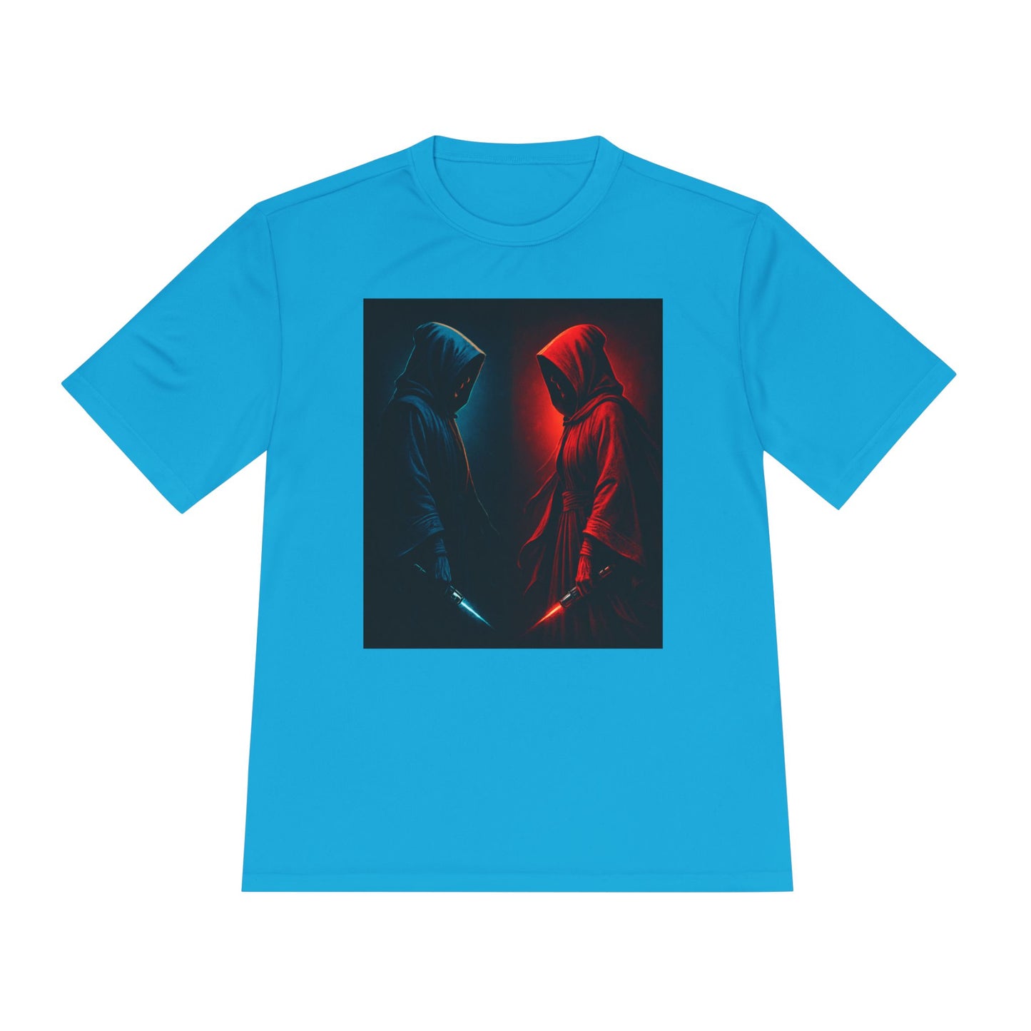 Hooded Figures Duel Graphic Tee — Red & Blue Neon Contrast