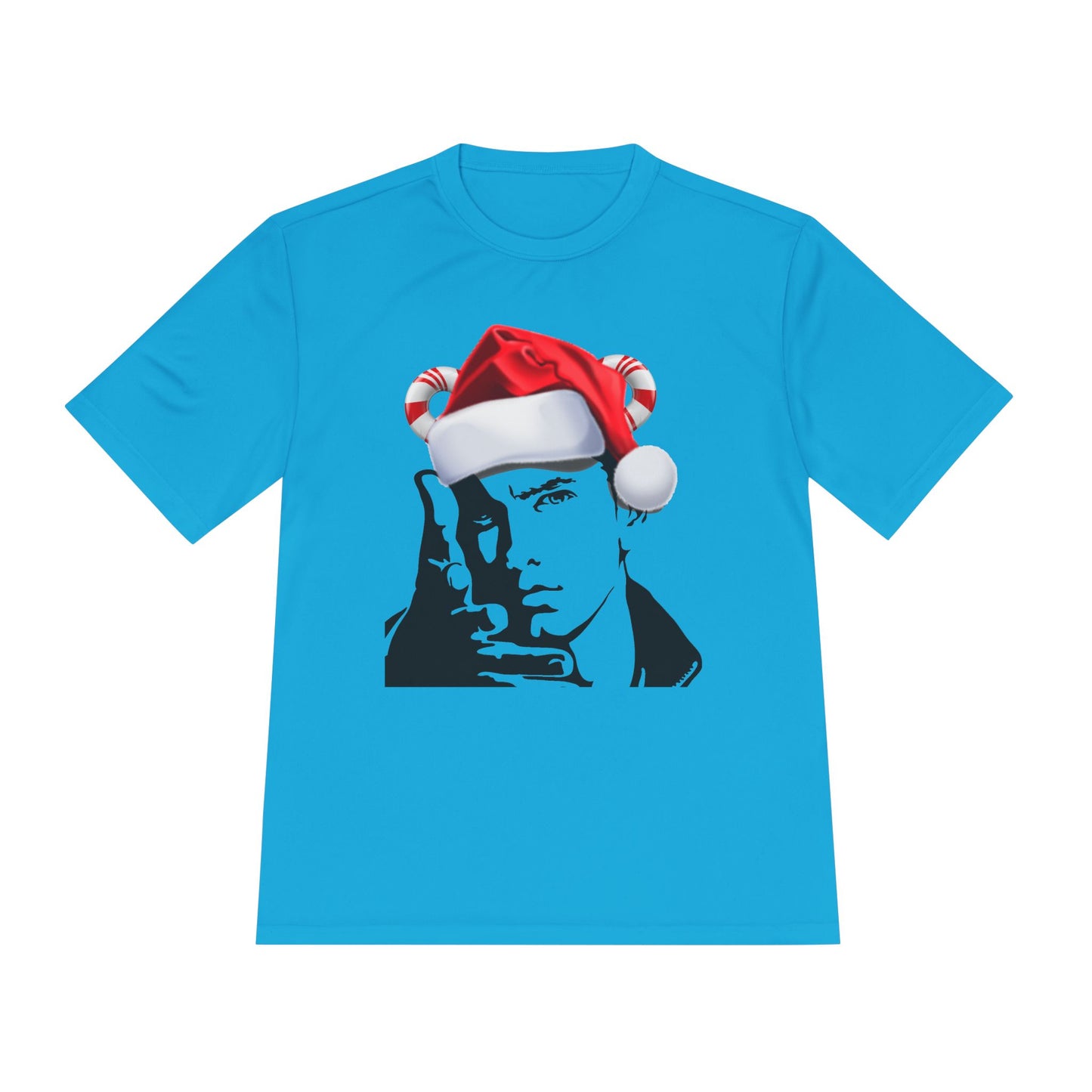 Holiday Rapper Portrait Tee — Santa Hat Graphic Moisture-Wicking T-Shirt