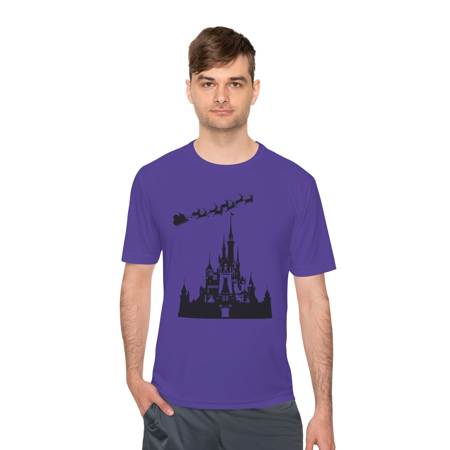 Castle Silhouette Tee — Santa Sleigh Over Castle Holiday T-Shirt