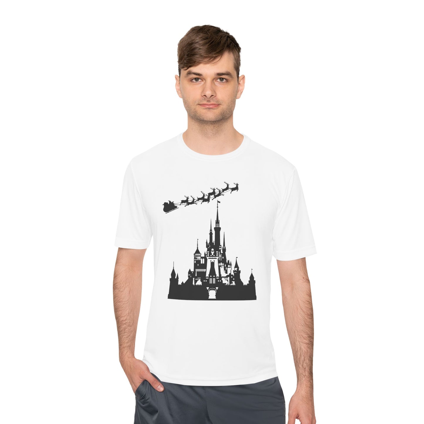 Castle Silhouette Tee — Santa Sleigh Over Castle Holiday T-Shirt
