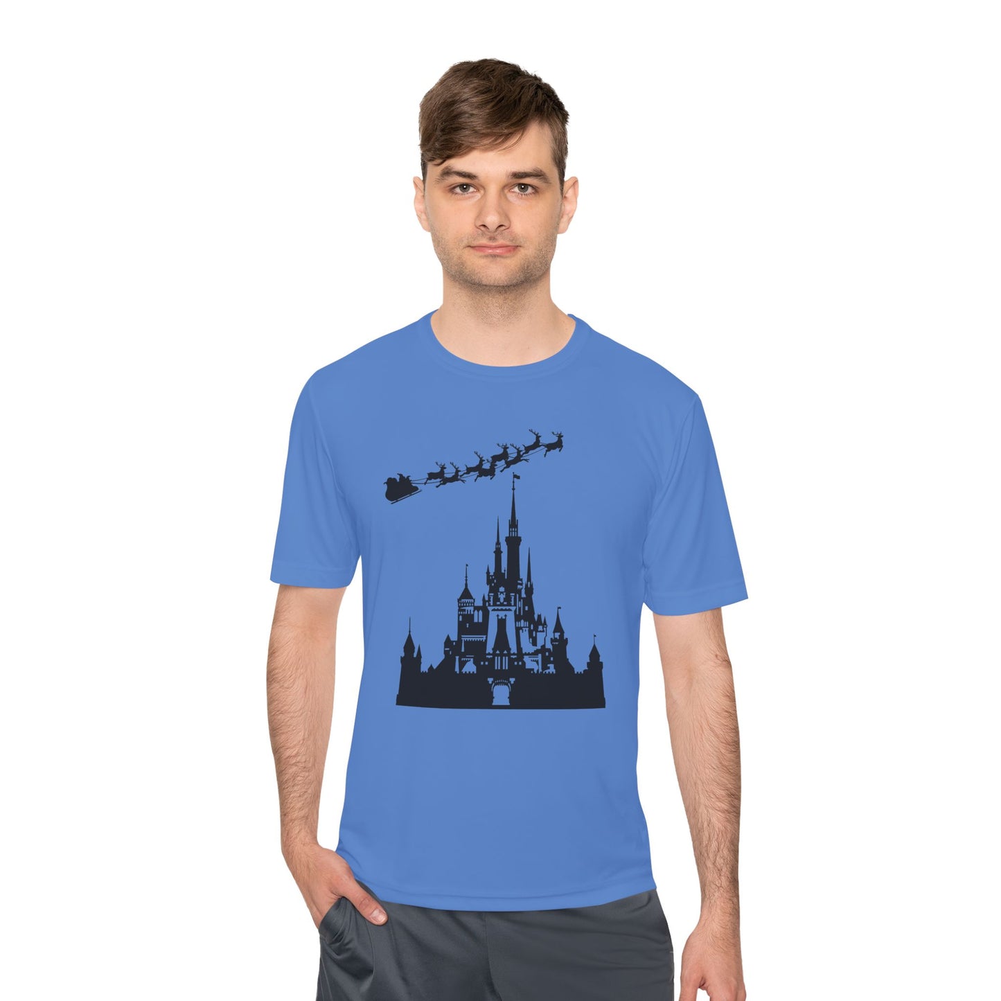 Castle Silhouette Tee — Santa Sleigh Over Castle Holiday T-Shirt