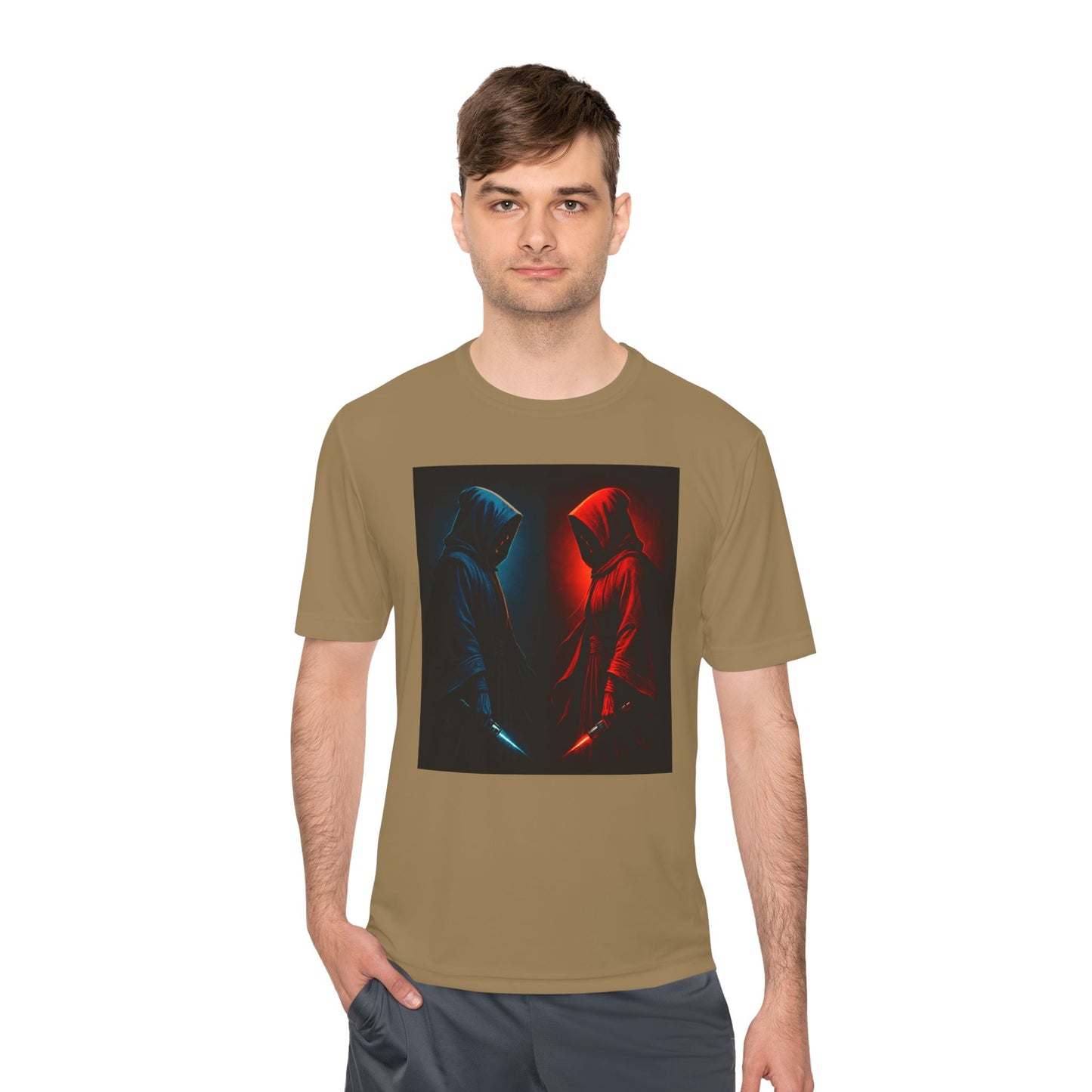 Hooded Figures Duel Graphic Tee — Red & Blue Neon Contrast