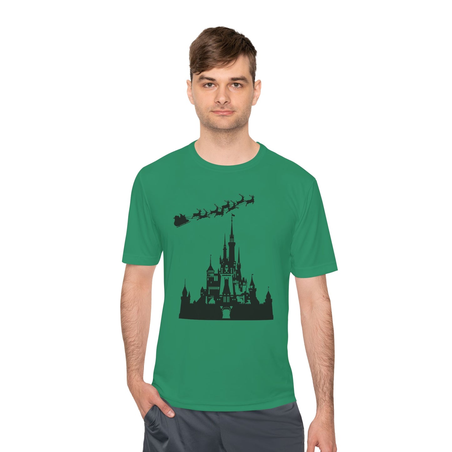 Castle Silhouette Tee — Santa Sleigh Over Castle Holiday T-Shirt