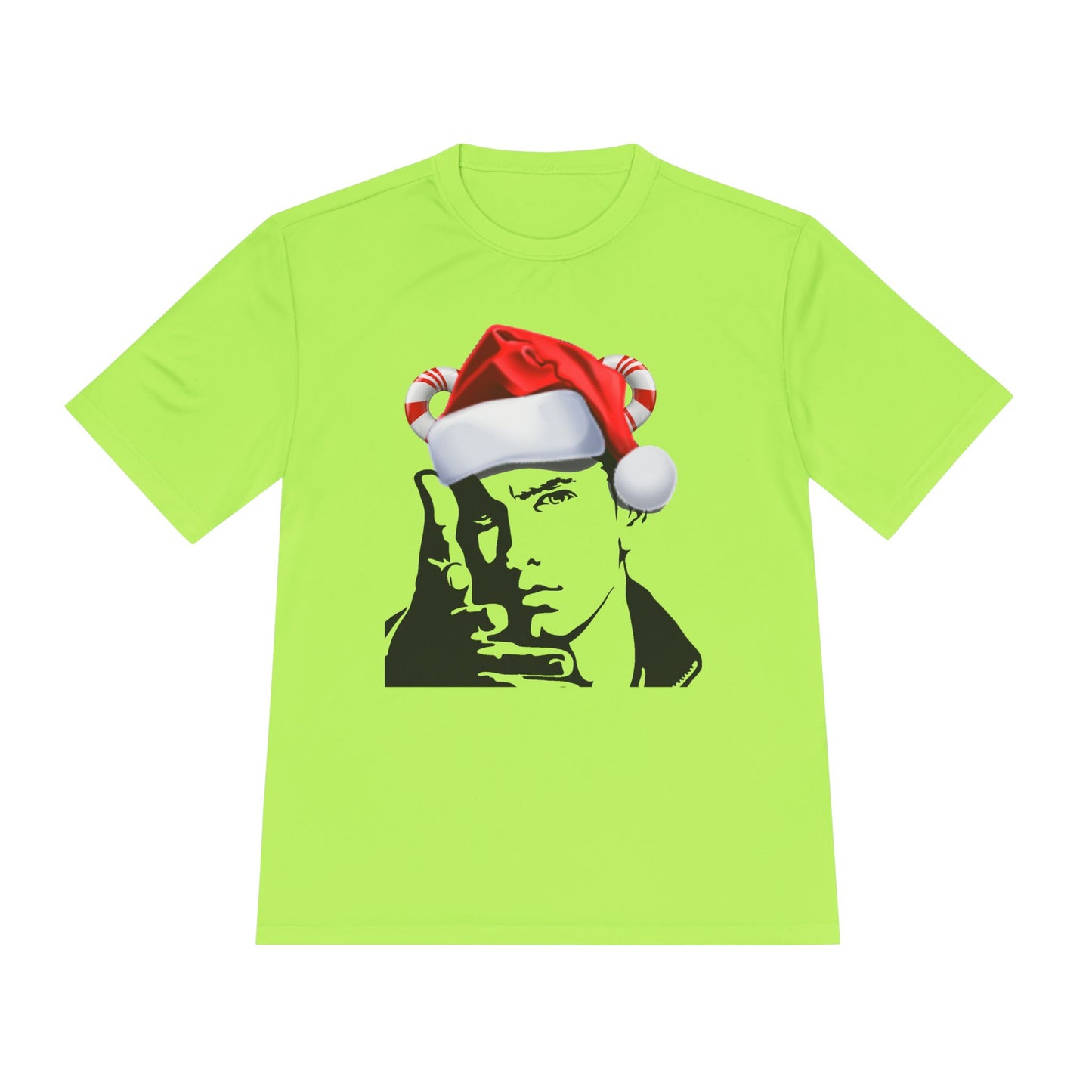 Holiday Rapper Portrait Tee — Santa Hat Graphic Moisture-Wicking T-Shirt
