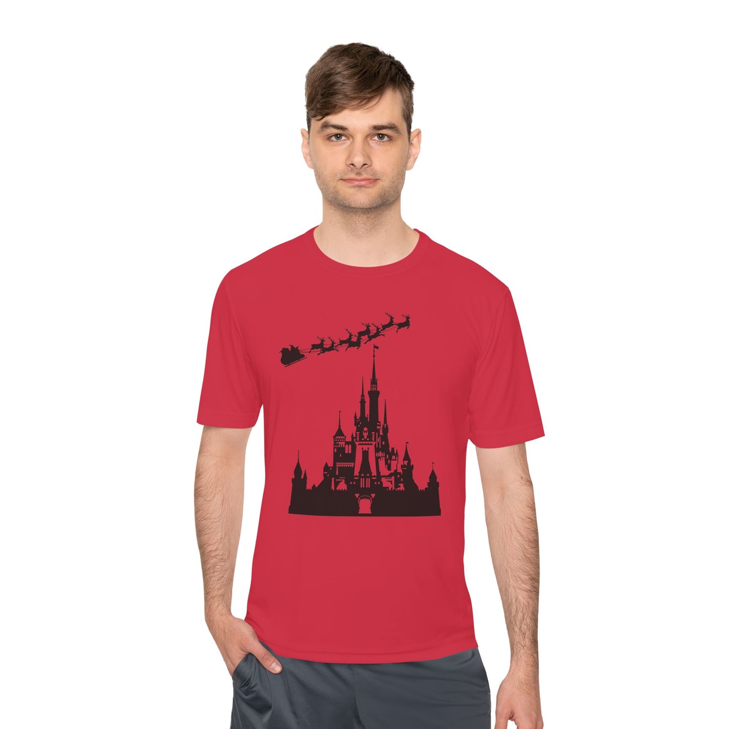 Castle Silhouette Tee — Santa Sleigh Over Castle Holiday T-Shirt