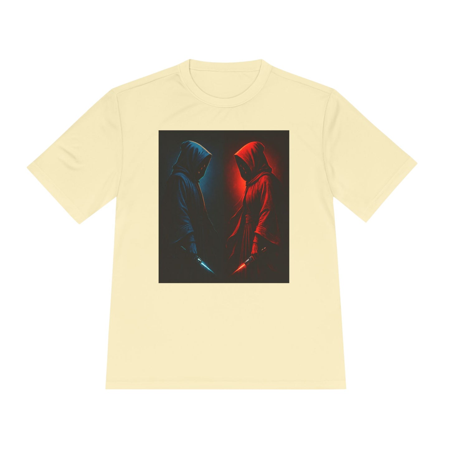Hooded Figures Duel Graphic Tee — Red & Blue Neon Contrast