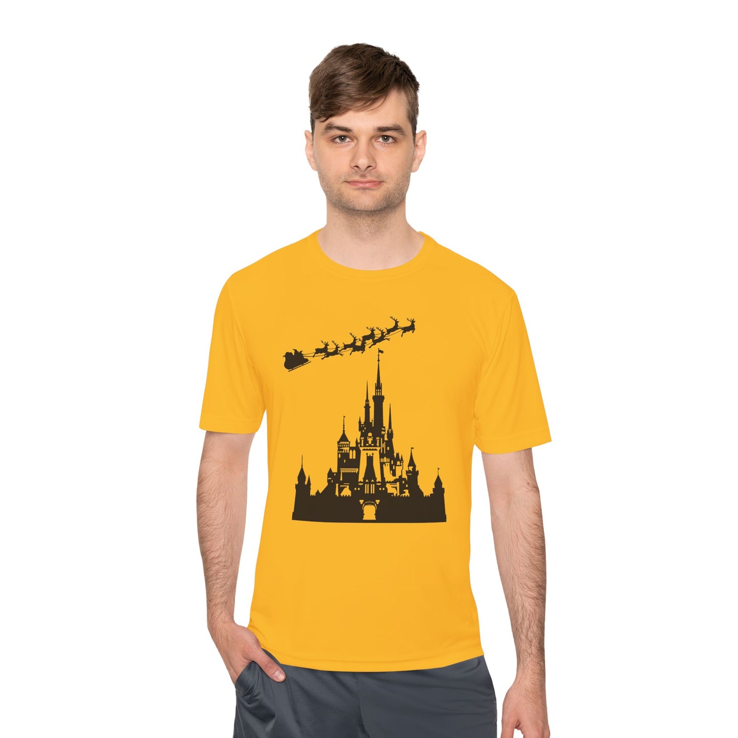 Castle Silhouette Tee — Santa Sleigh Over Castle Holiday T-Shirt