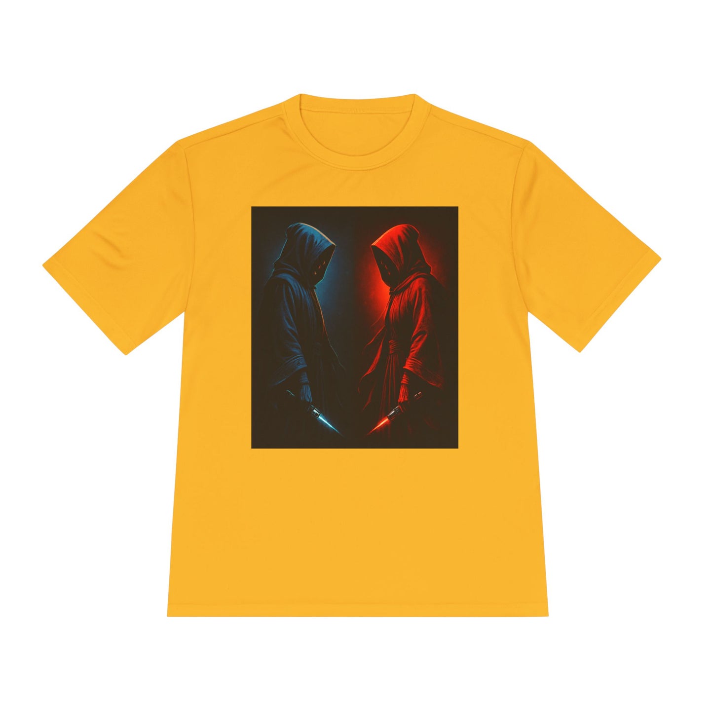Hooded Figures Duel Graphic Tee — Red & Blue Neon Contrast