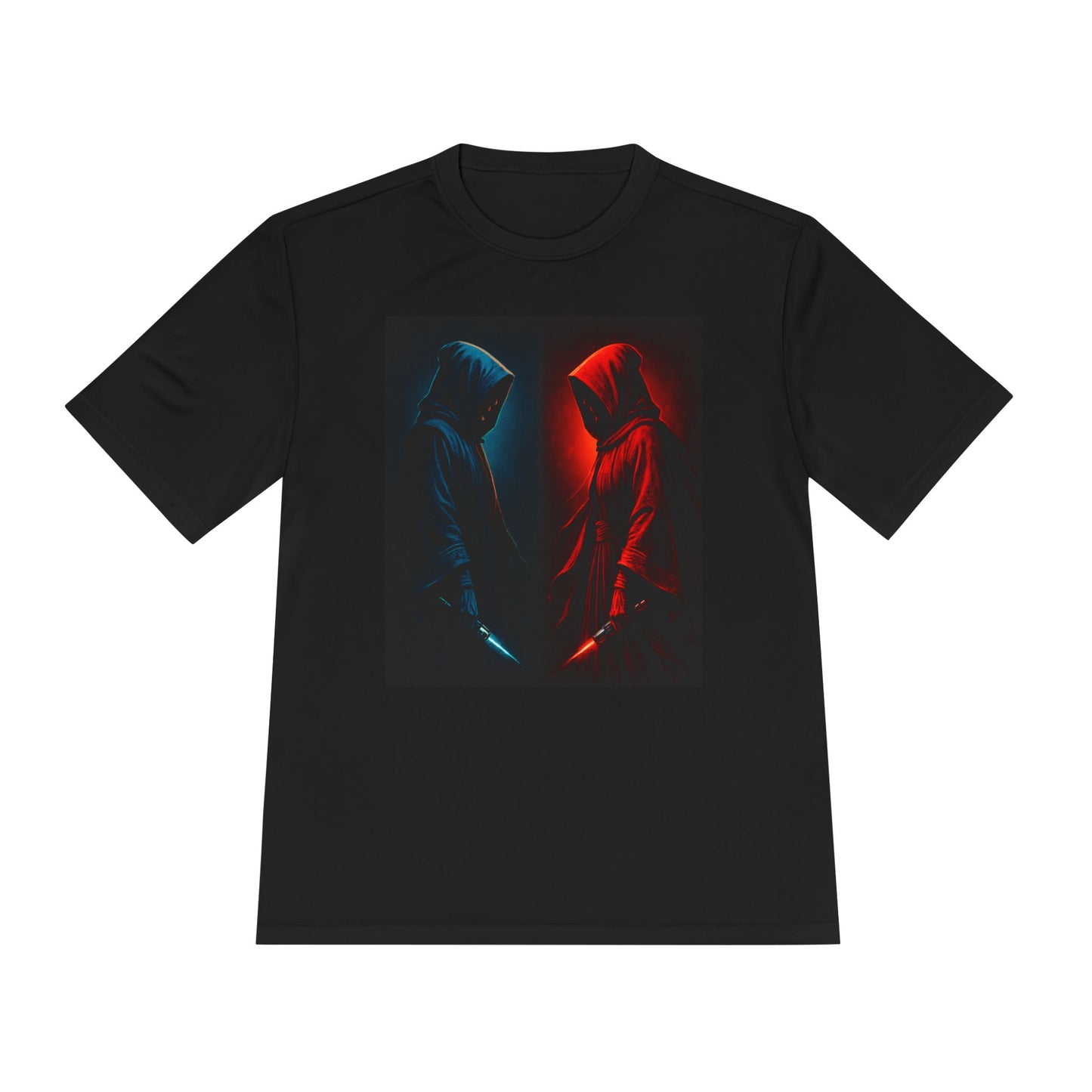 Hooded Figures Duel Graphic Tee — Red & Blue Neon Contrast