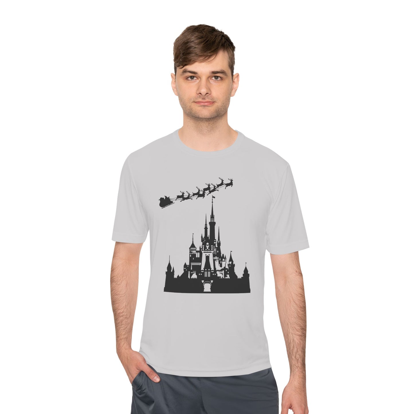 Castle Silhouette Tee — Santa Sleigh Over Castle Holiday T-Shirt