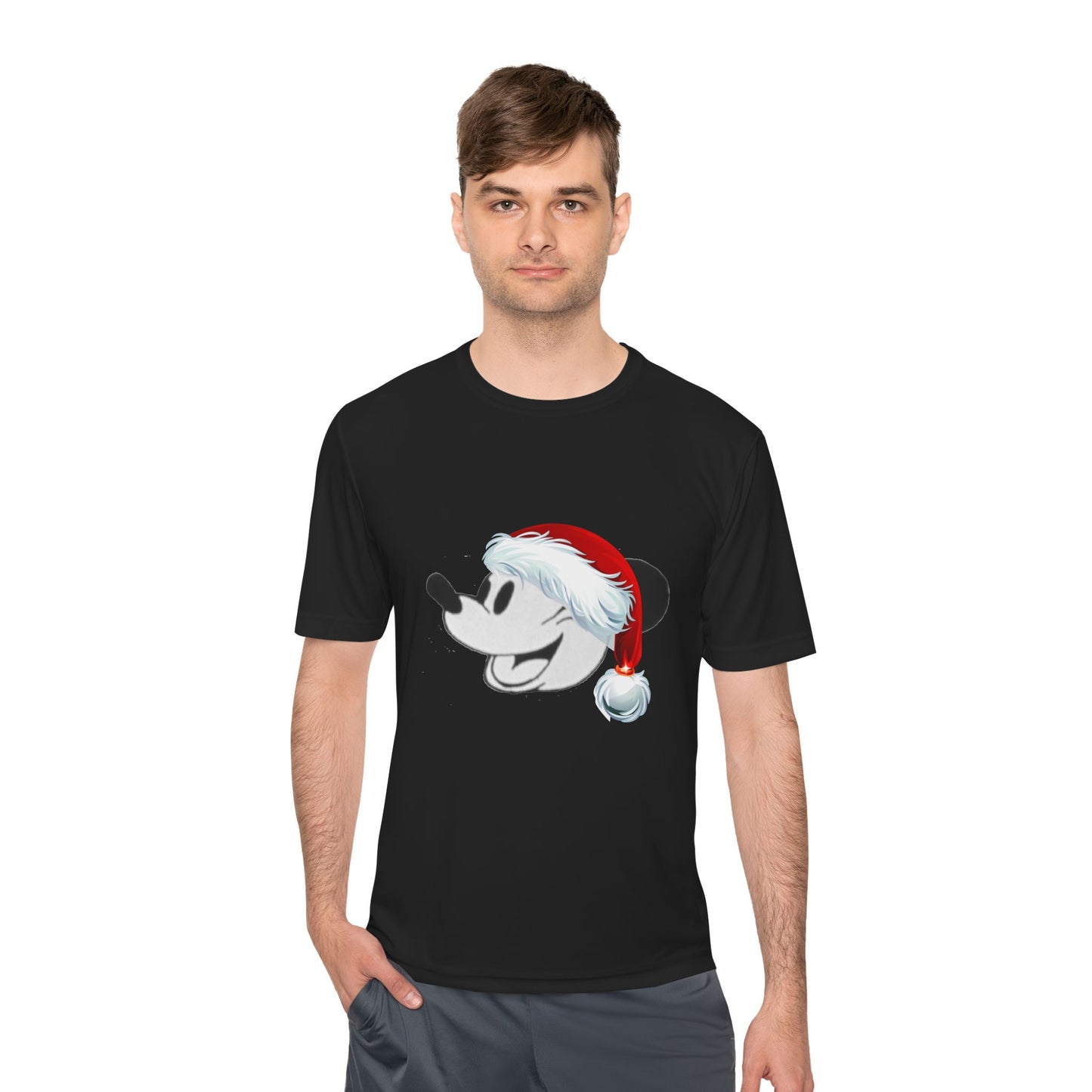Christmas Cartoon Mouse Tee — Festive Santa Hat Holiday T-Shirt