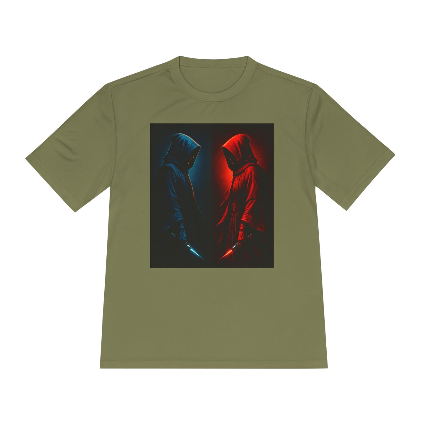 Hooded Figures Duel Graphic Tee — Red & Blue Neon Contrast