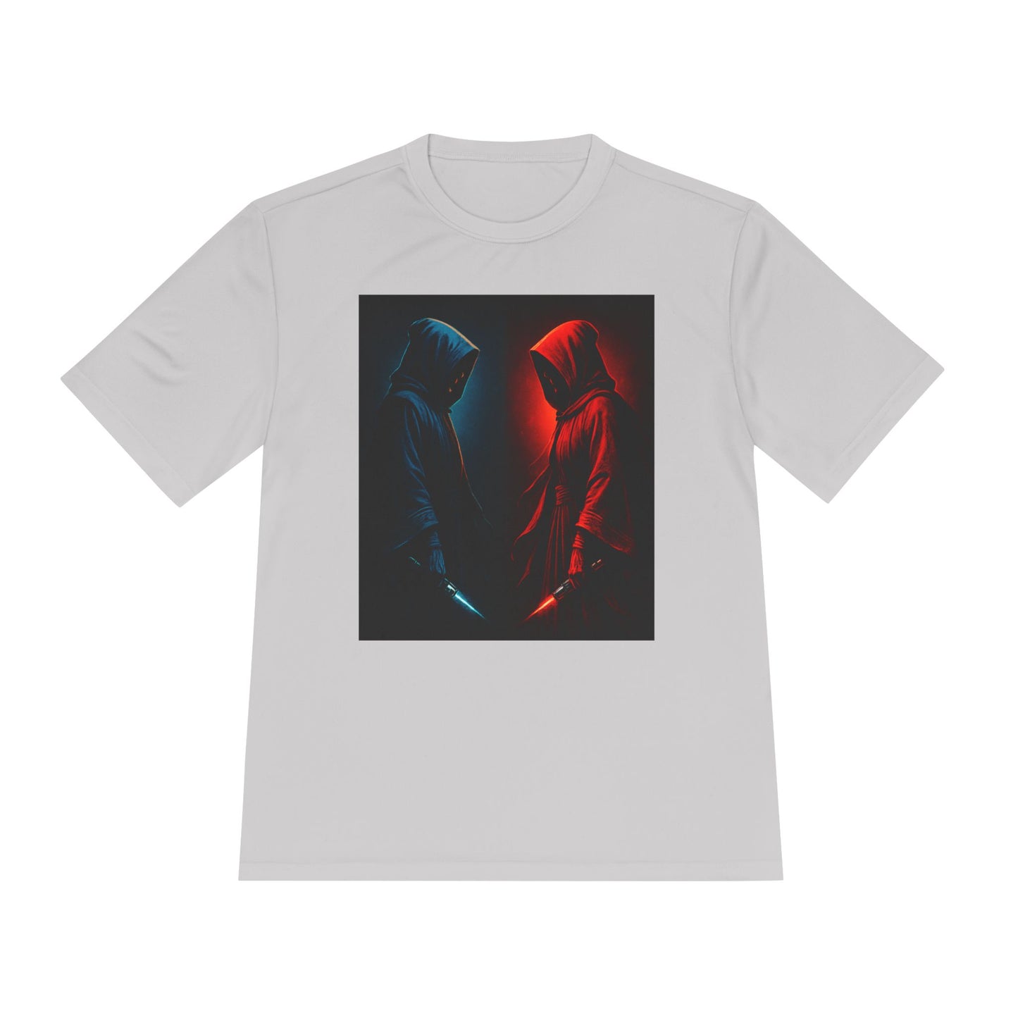 Hooded Figures Duel Graphic Tee — Red & Blue Neon Contrast