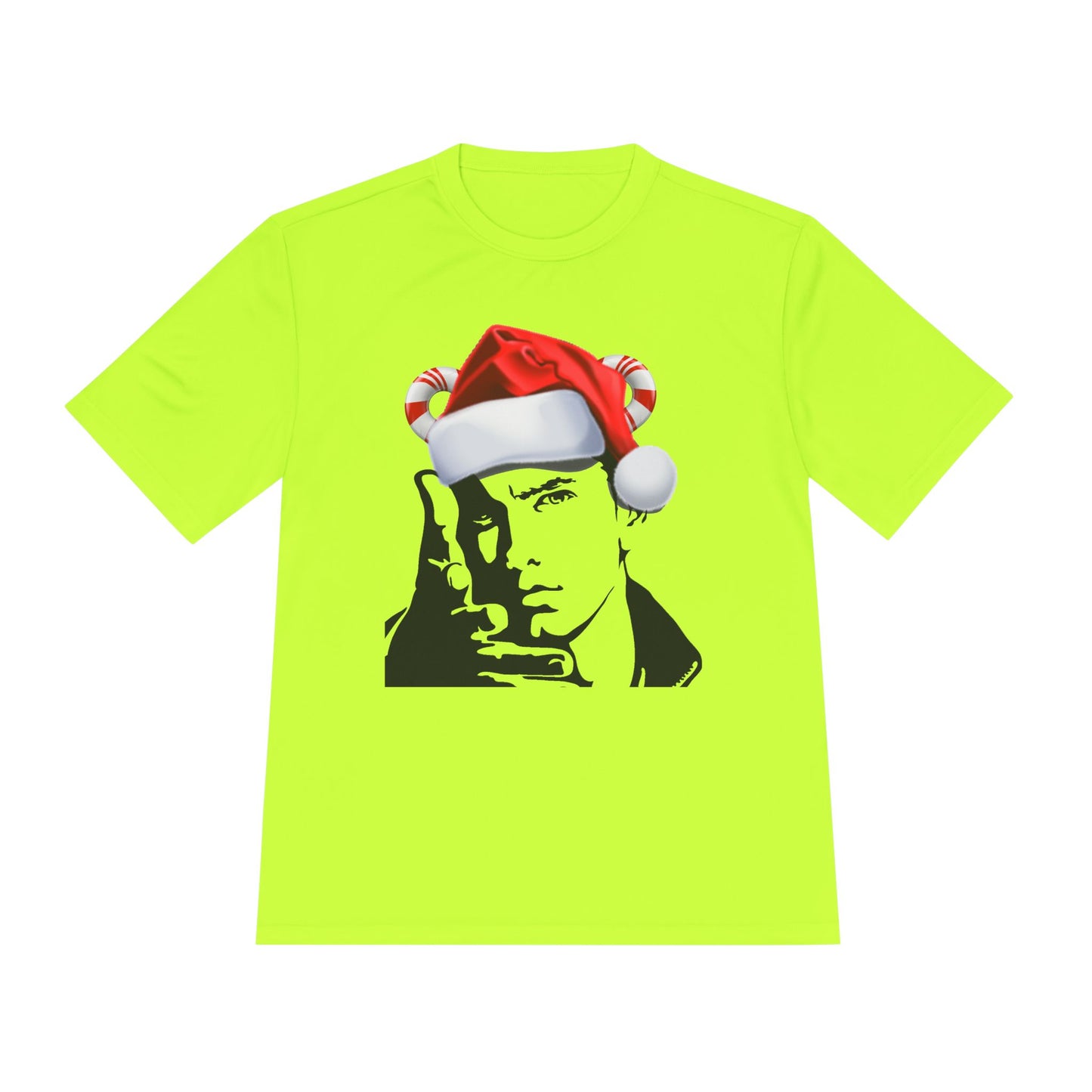 Holiday Rapper Portrait Tee — Santa Hat Graphic Moisture-Wicking T-Shirt