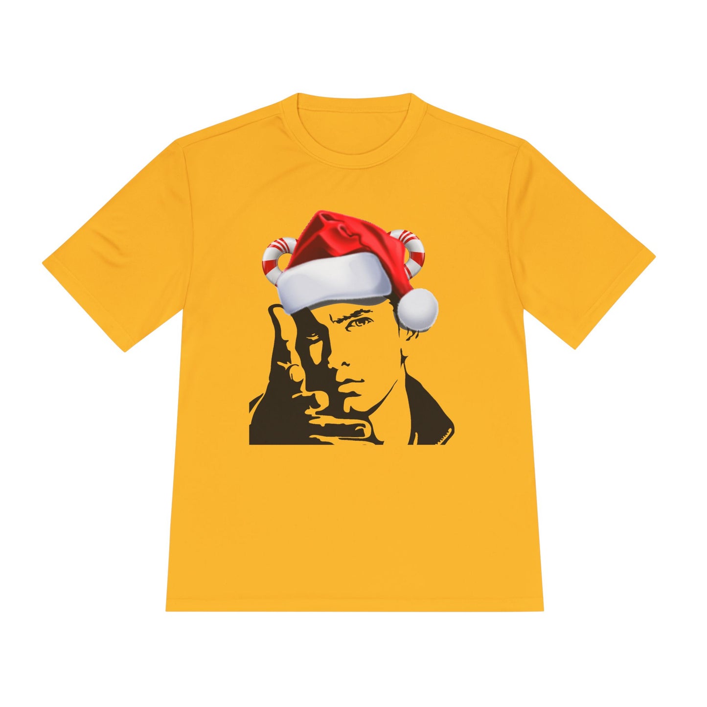 Holiday Rapper Portrait Tee — Santa Hat Graphic Moisture-Wicking T-Shirt