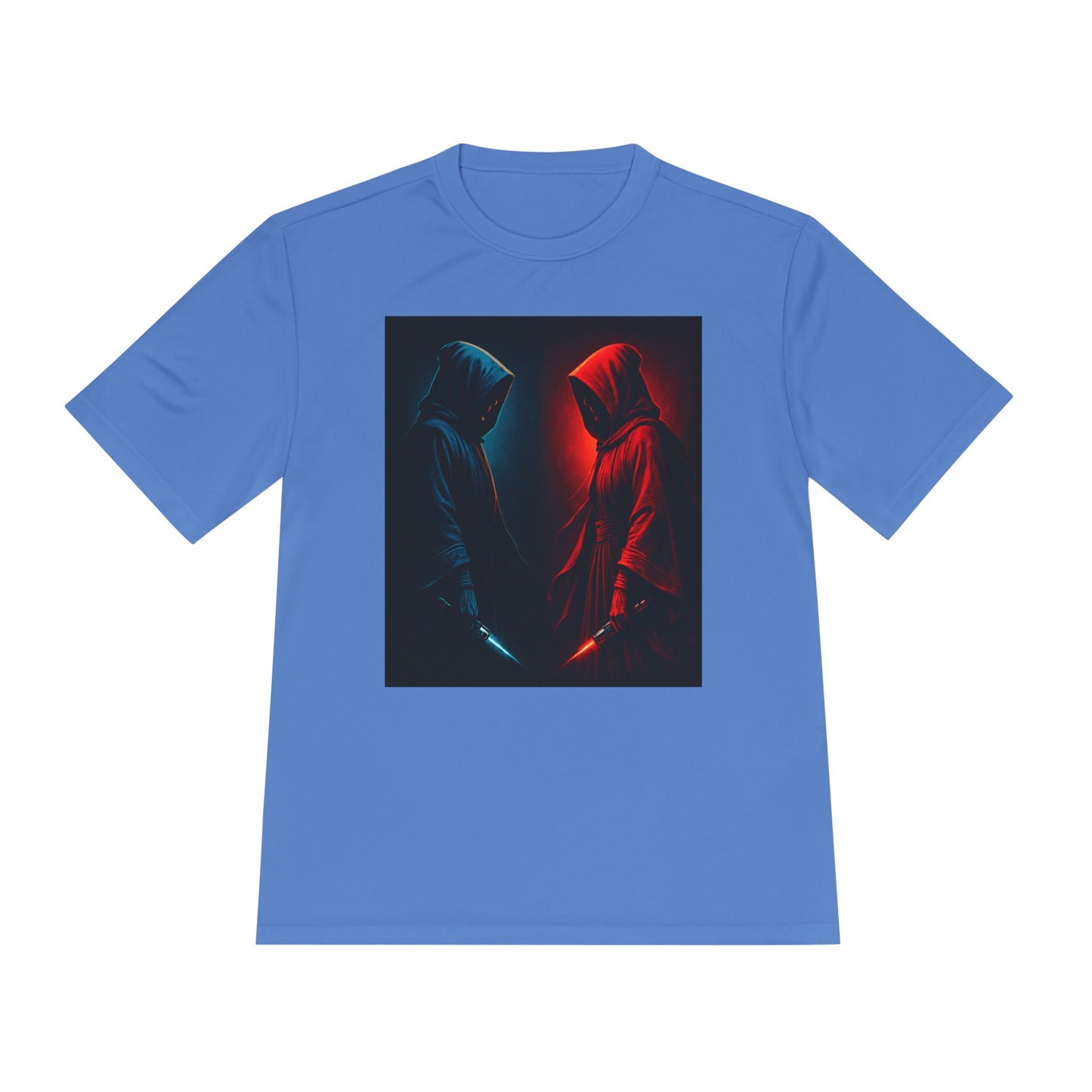 Hooded Figures Duel Graphic Tee — Red & Blue Neon Contrast