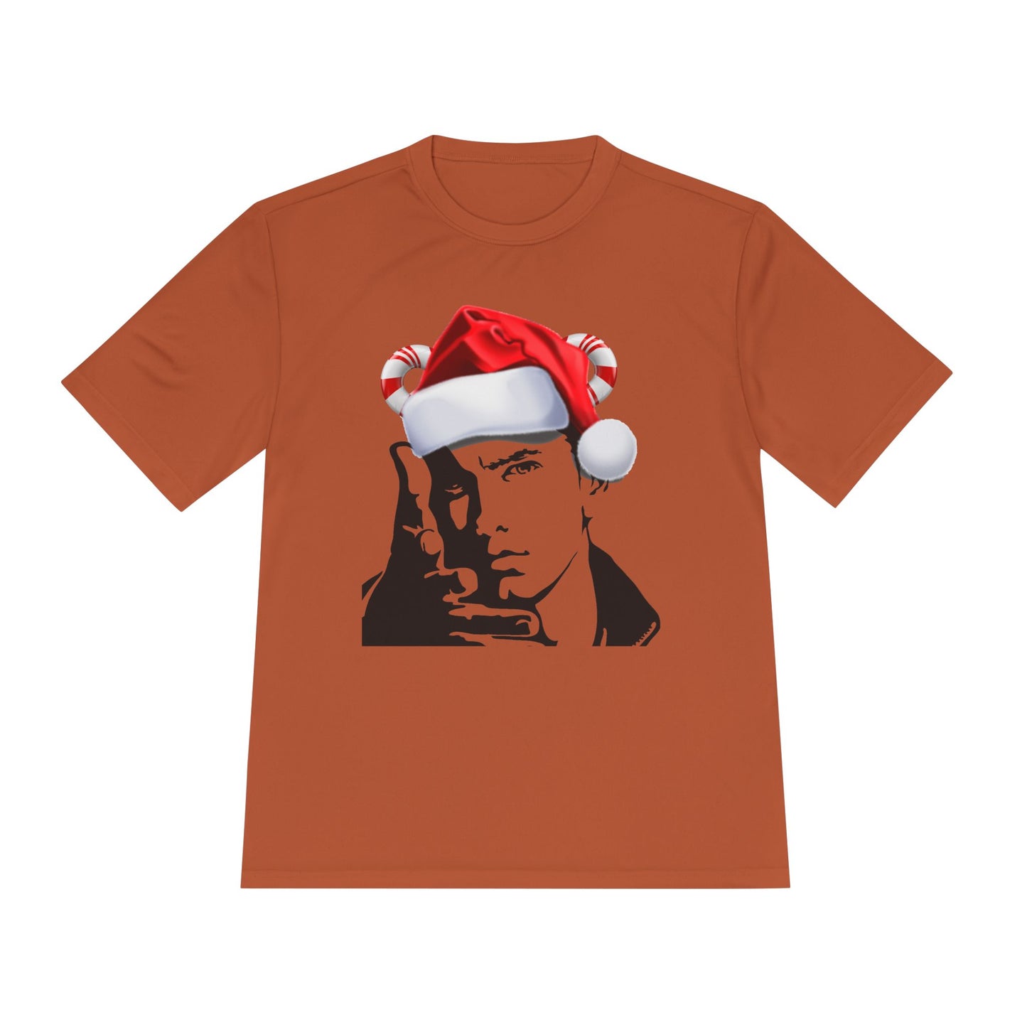 Holiday Rapper Portrait Tee — Santa Hat Graphic Moisture-Wicking T-Shirt