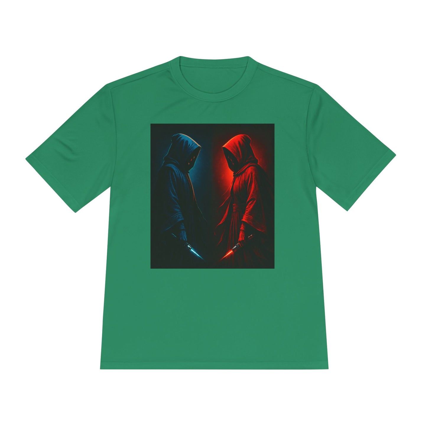 Hooded Figures Duel Graphic Tee — Red & Blue Neon Contrast