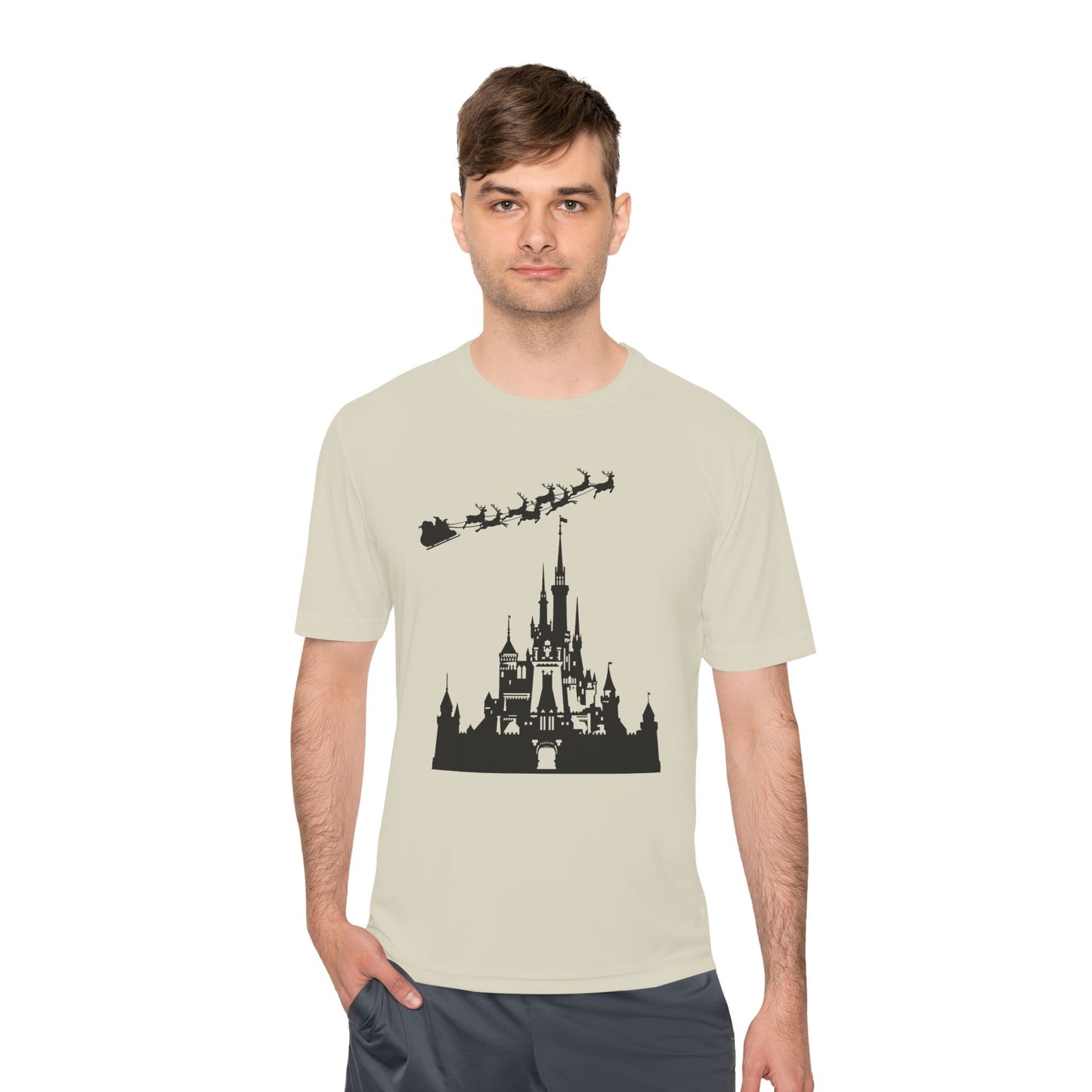 Castle Silhouette Tee — Santa Sleigh Over Castle Holiday T-Shirt