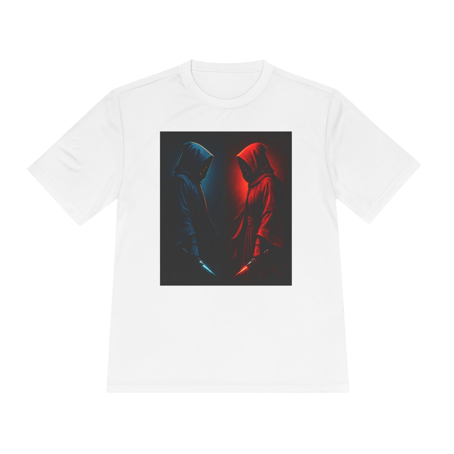 Hooded Figures Duel Graphic Tee — Red & Blue Neon Contrast