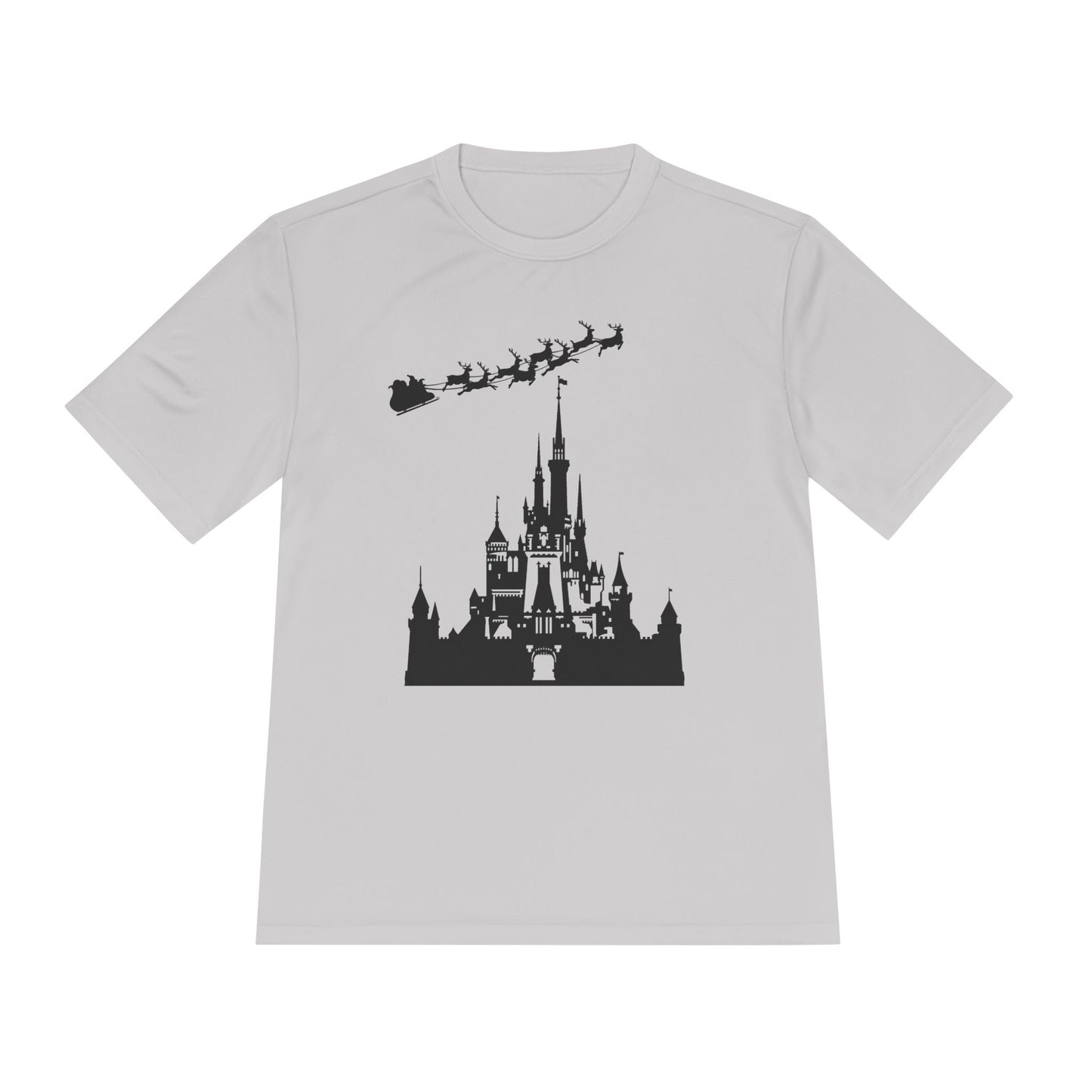 Castle Silhouette Tee — Santa Sleigh Over Castle Holiday T-Shirt