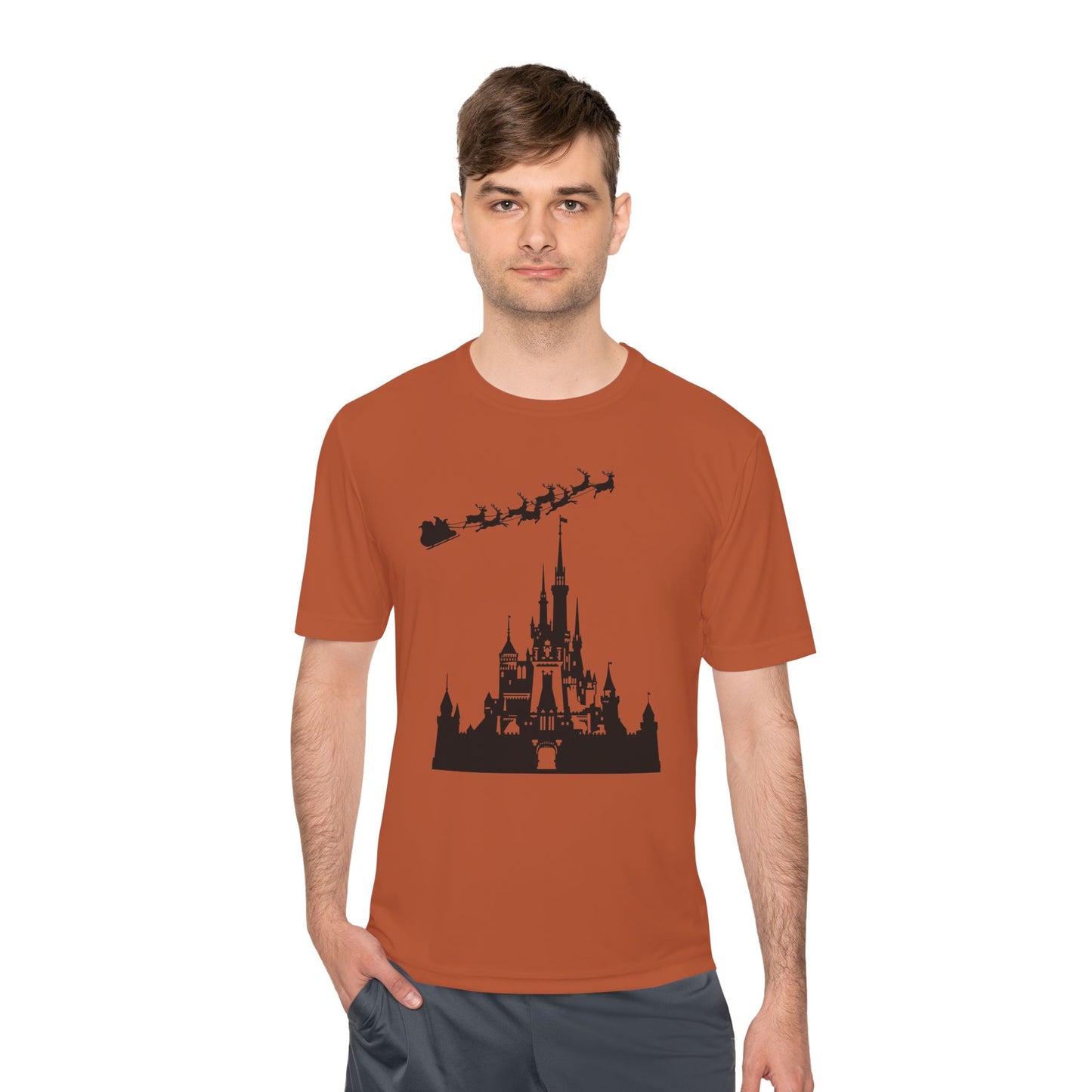 Castle Silhouette Tee — Santa Sleigh Over Castle Holiday T-Shirt